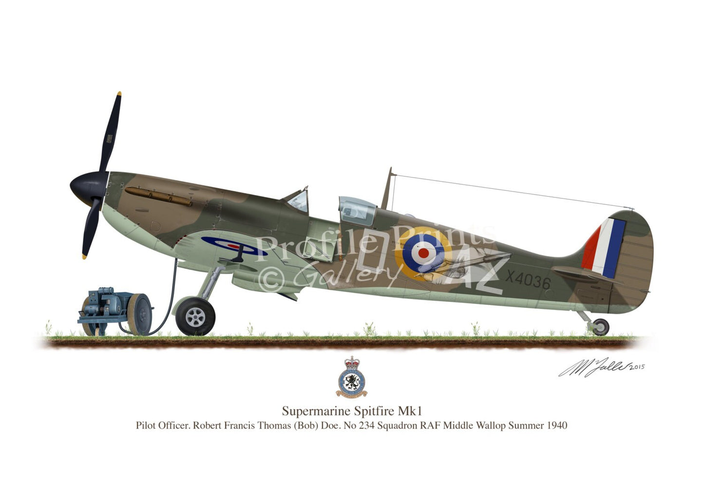 Supermarine Spitfire Vintage Aircraft 1940 Bob Doe Profile Artwork, A5 / A4 Glossy Print of Second World British war airplane