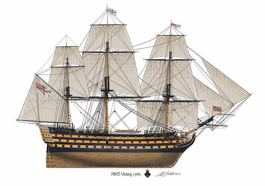 HMS Victory 1805 Vintage Ship of the line Profile Artwork A5 / A4 Glossy Print of Royal Navy British warship Lord Nelson Trafalgar
