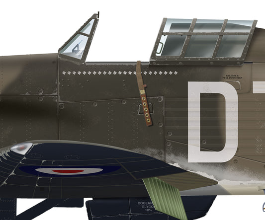 Hawker Hurricane Vintage Aircraft 1940  Stanford Tuck Profile Artwork, A5 / A4 Glossy Print of Second World British war airplane